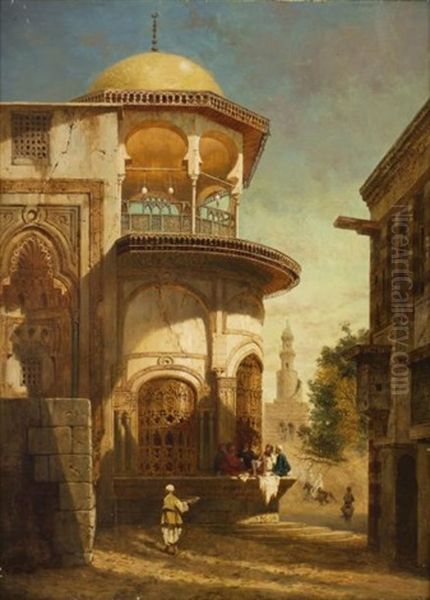 Scene De Rue, Pres De La Mosquee Du Sultan Hassan Au Caire Oil Painting by Adrien Dauzats