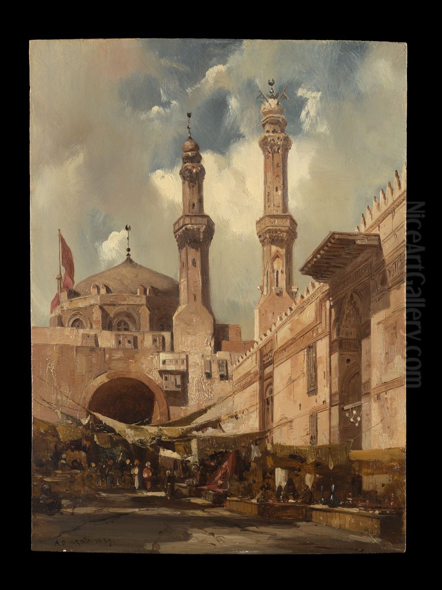 A Cairo Bazaar Oil Painting by Adrien Dauzats