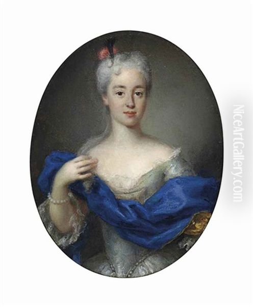 Portrait Of Maria Clementina Sobieska In A White Dress And Blue Wrap Oil Painting by Antonio David
