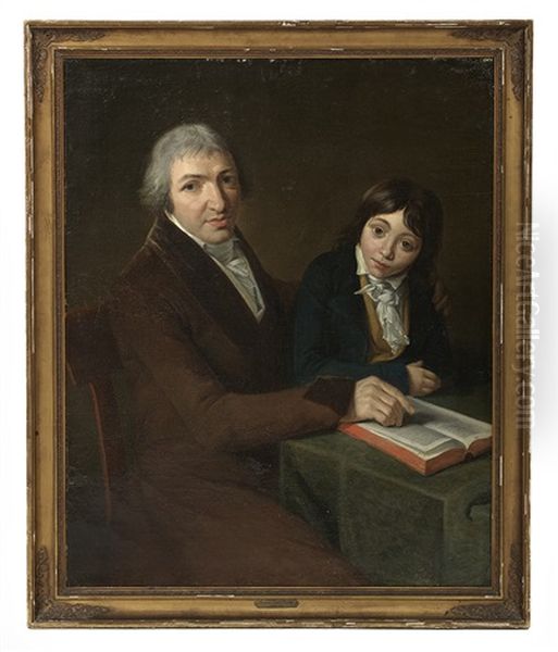 Portrait Of Jean-pierre Georges Maubach (1788-1862) And His Son Oil Painting by Jacques-Louis David