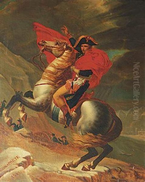 Bonaparte Traversant Les Alpes Pendant La Campagne D'italie De 1801 Oil Painting by Jacques-Louis David