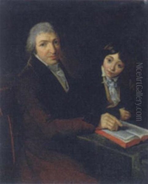Portrait Of M. Maubach And His Son Oil Painting by Jacques-Louis David