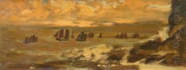 Coast Scene With Ships Oil Painting by Arthur B. Davies