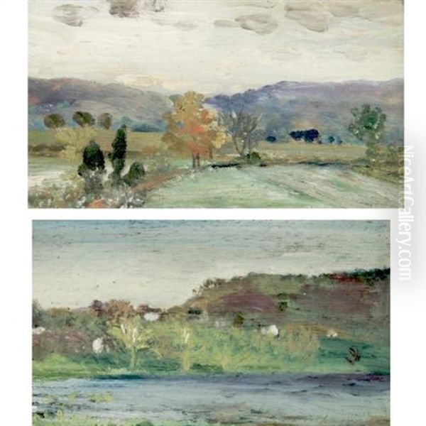 The Shores Of Rockland Lake (+ The Bend Of The Road Toward Rockland Lake; 2 Works) Oil Painting by Arthur B. Davies
