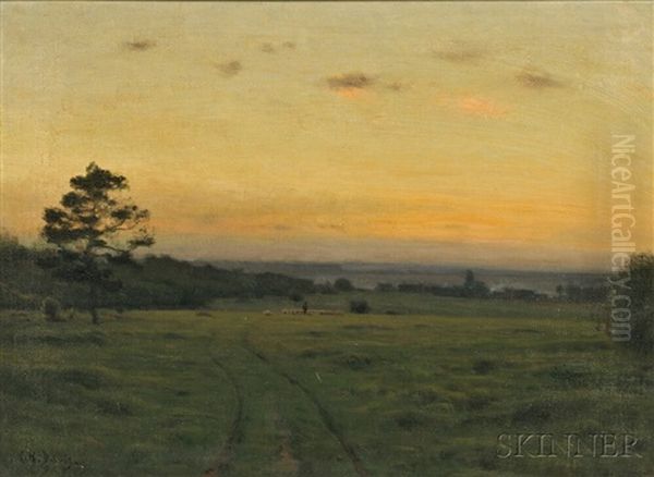 Shepherd With Flock At Twilight Oil Painting by Charles Harold Davis