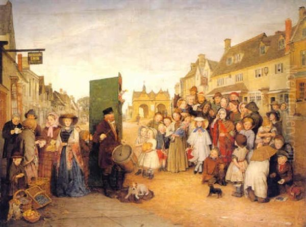 Market Scene, With A Performance Of Punch Oil Painting by Edward Thompson Davis