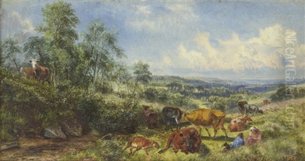 La Cluse Valley, France Oil Painting by Henry William Banks Davis, R.A.