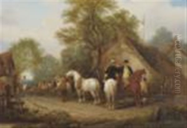 Village Scene With A Horse Fair Oil Painting by Henry William Banks Davis, R.A.