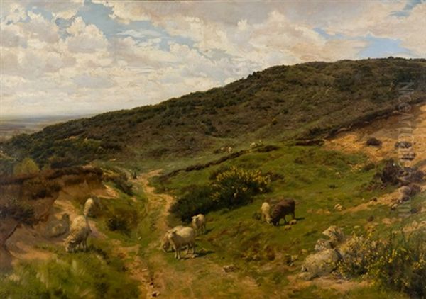 Landschaft Mit Schafen - Im Mittelgrund Der Kunstler An Der Staffelei Oil Painting by Henry William Banks Davis, R.A.