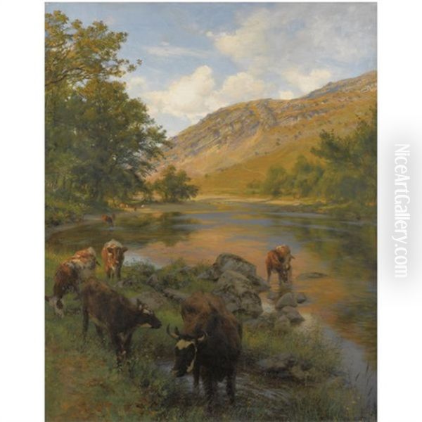 In The River Bed, Upper Wye Oil Painting by Henry William Banks Davis, R.A.