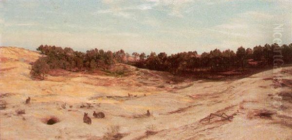 Rabbits Oil Painting by Henry William Banks Davis, R.A.