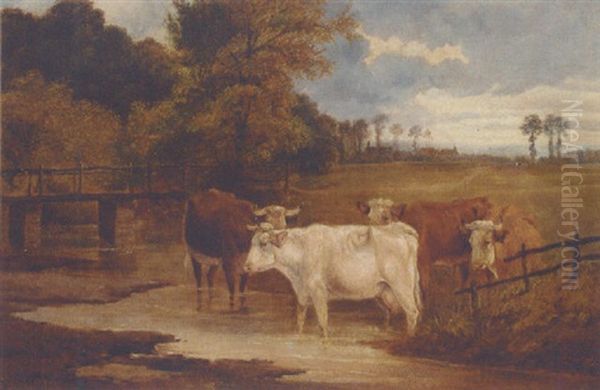 Cattle Watering Oil Painting by Henry William Banks Davis, R.A.
