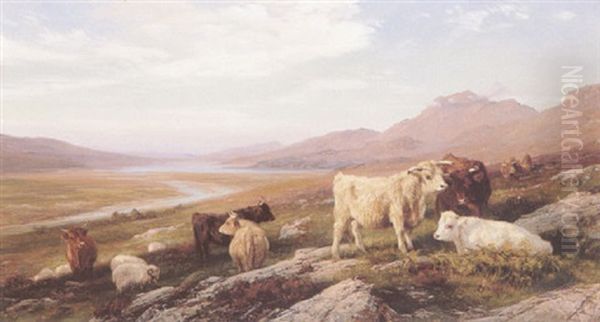 Highland Cattle Oil Painting by Henry William Banks Davis, R.A.