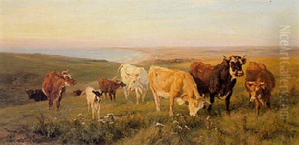 Grazing Cattle Oil Painting by Henry William Banks Davis, R.A.