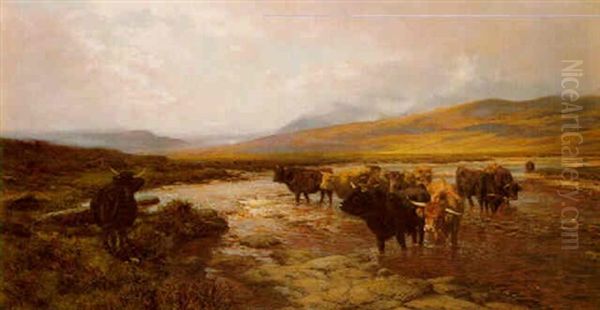 Cattle Crossing A Stream - Argylshire Oil Painting by Henry William Banks Davis, R.A.