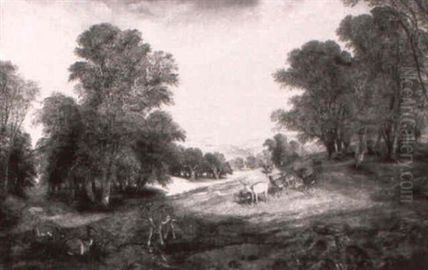 Deer In A Wooded Landscape Oil Painting by Henry William Banks Davis, R.A.