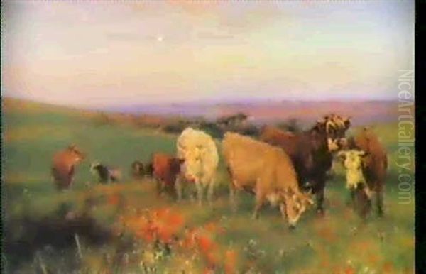Kuhe Auf Bluhender Wiese Oil Painting by Henry William Banks Davis, R.A.