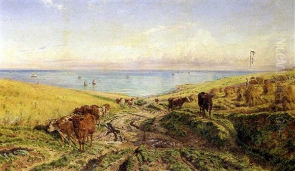 Cattle On The Hills Near A Coast Oil Painting by Henry William Banks Davis, R.A.