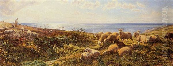 Sheep Grazing Above The Sea Oil Painting by Henry William Banks Davis, R.A.