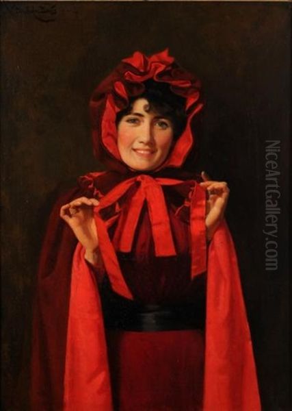 Red Riding Hood; Portrait Of A Young Lady Said To Be Miss Butcher Of Nottingham Oil Painting by Noel Denholm Davis