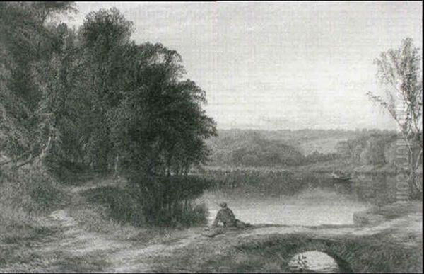 A Boy Fishing By A Woodland Pool Oil Painting by Henry Thomas Dawson