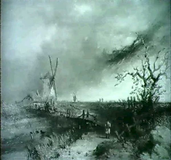 A Path To A Windmill Oil Painting by Henry Thomas Dawson