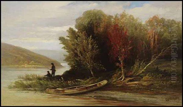 Micmacs Fishing And Birch Canoe Oil Painting by Forshaw Day