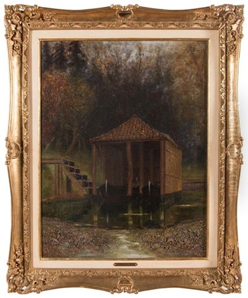 Rimessaggio Di Gondole All'imbrunire Oil Painting by Mario De Maria