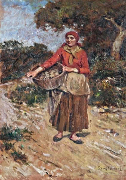 Lany Kosarral Oil Painting by Lajos Deak Ebner