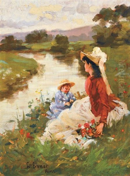 Picnic Oil Painting by Lajos Deak Ebner