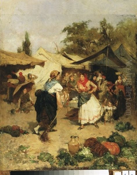 Vasarban (in The Market) Oil Painting by Lajos Deak Ebner