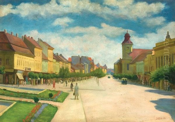 Cluj Promenade Oil Painting by Nandor Deak