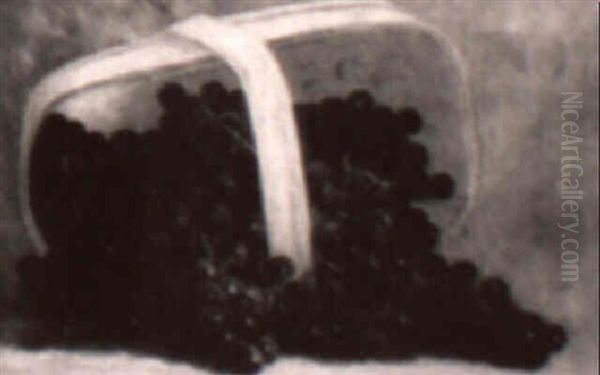 Black Grapes Spilling From Bucket Oil Painting by Edwin Deakin