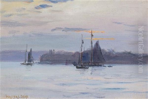 Sailboats At Dusk Oil Painting by Walter Lofthouse Dean