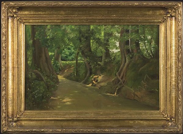 Forest Stream Oil Painting by Stanislaw Debicki