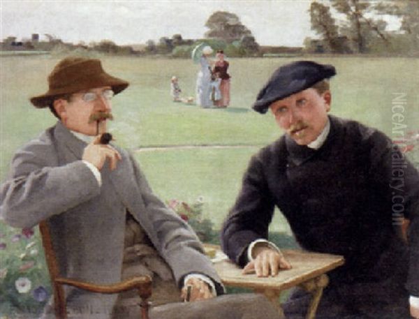Frederick Mistral Engaged In Conversation Oil Painting by Edmond Debon