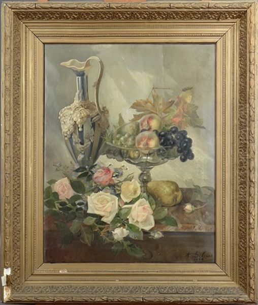 Nature Morte De Fruits Et De Fleurs Oil Painting by Alexandre Debrus