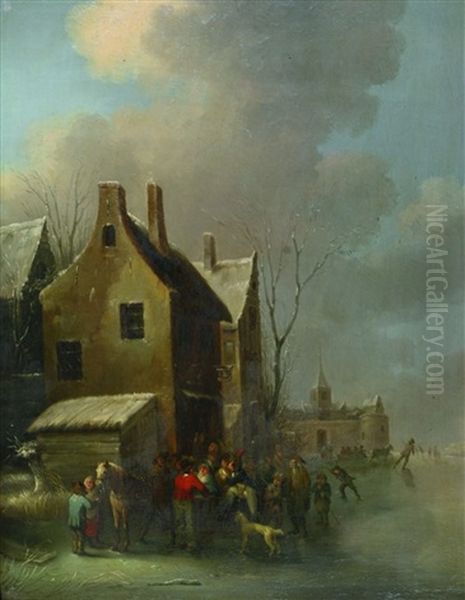 Winterlandschaft Mit Wirtshaus Oil Painting by Philibert-Louis Debucourt