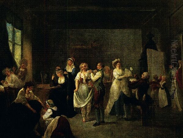 Scene De Preparatifs Dans Les Loges D'un Theatre Oil Painting by Philibert-Louis Debucourt