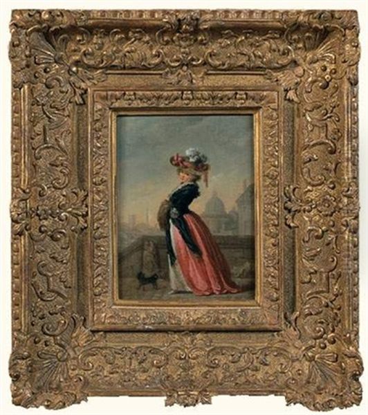 La Jeune Elegante Au Manchon Oil Painting by Philibert-Louis Debucourt