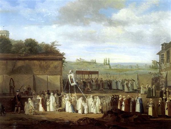 Une Procession Dans Un Village Des Enviroms De Paris (louvre-en-paris?) Oil Painting by Philibert-Louis Debucourt