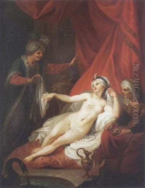Femme Surprise A Sa Toilette Oil Painting by Philibert-Louis Debucourt