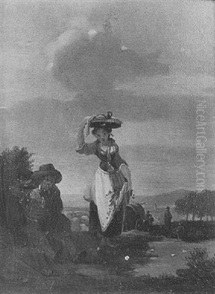 Jeune Paysanne Sur Le Chemin Oil Painting by Philibert-Louis Debucourt