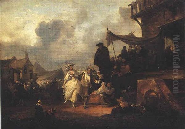 Vue De La Halle, Prise A L'instant Des Rejouissances Publiques Donnees Par La Ville Oil Painting by Philibert-Louis Debucourt