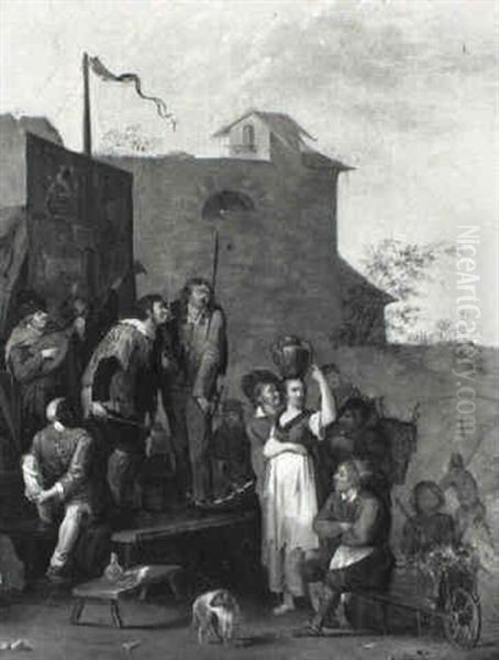 Scene De Theatre Ambulant Oil Painting by Philibert-Louis Debucourt