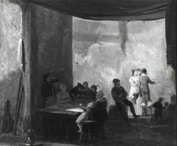 Le Gouter Dans La Buanderie Oil Painting by Philibert-Louis Debucourt