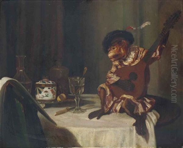 Le Singe Musicien Oil Painting by Alexandre Gabriel Decamps