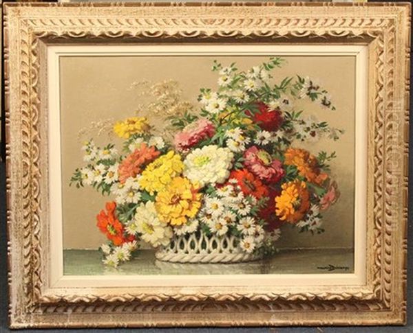Still Life Of Flowers In A Basket Oil Painting by Maurice Alfred Decamps