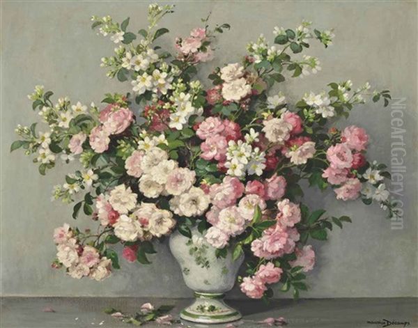 Rambling Roses In A Vase Oil Painting by Maurice Alfred Decamps