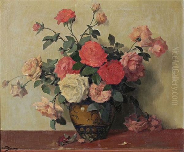 Bouquet De Roses Oil Painting by Maurice Alfred Decamps